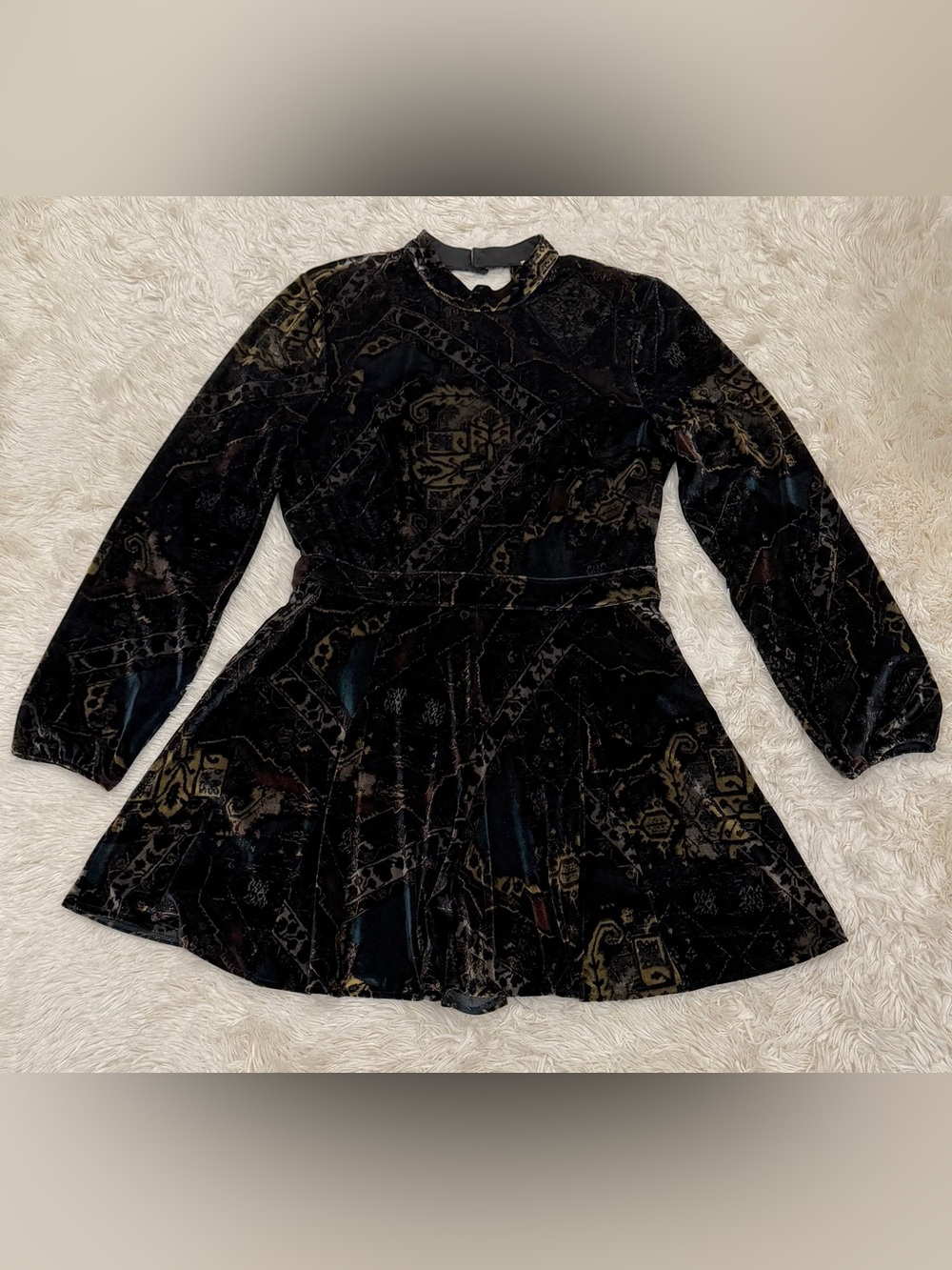 Free People Burnout Velvet Backless Romper 12 Abstract Emerald Combo Whimsigoth - Picture 3 of 6